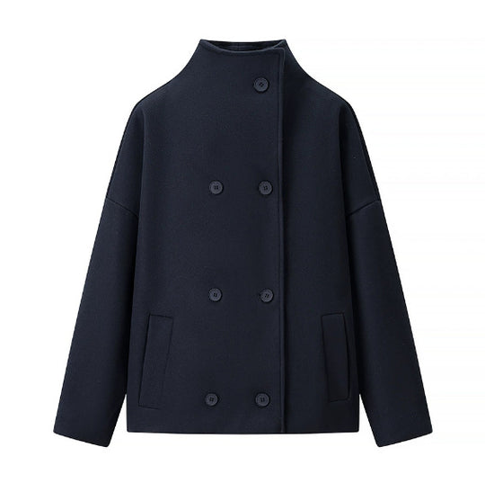 Damen 200+ boxy Wollmix Kurzjacke mit Stehkragen und verdeckter Doppelknopfleiste Nord Taschen
