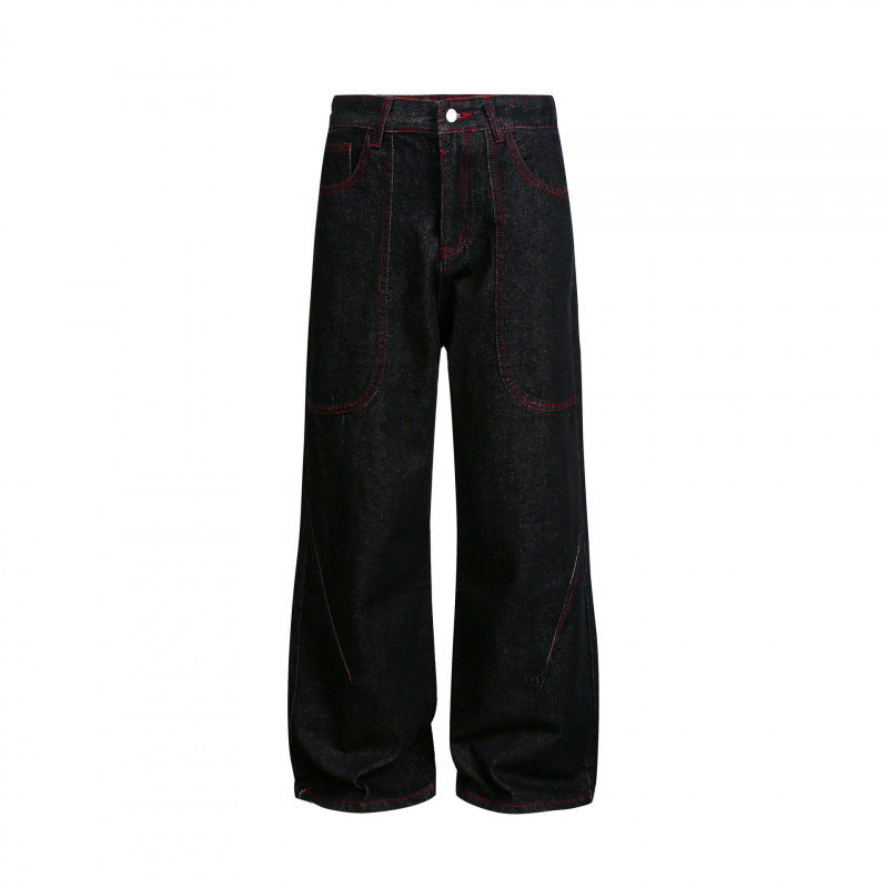 Damen Weite High‑Waist Denim‑Hose im Utility‑Look mit Kontrastnähten Nord Taschen