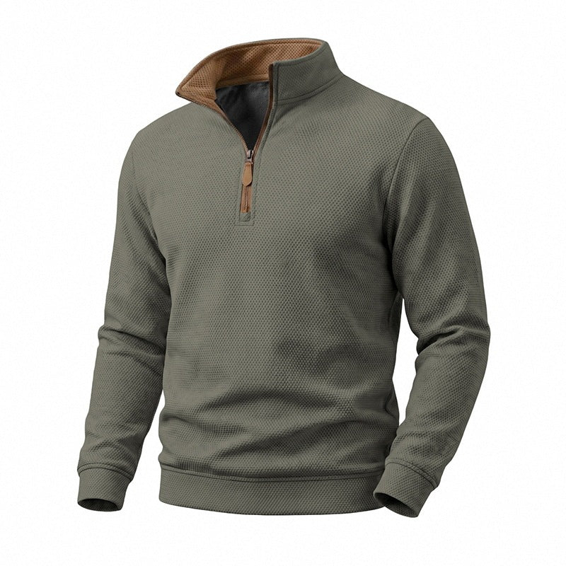 Herren Struktur-Halbzipp-Pullover mit Stehkragen und Kontrastinnenkragen Nord Taschen