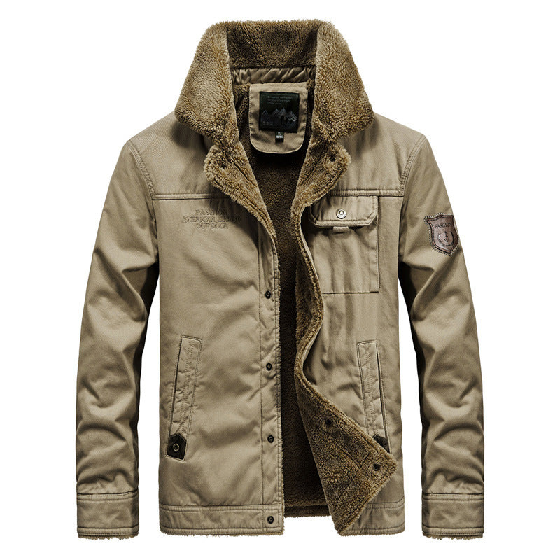 Herren robuster Canvas-Fieldblouson mit wärmender Sherpa-Innenlage und Hemdkragen Nord Taschen