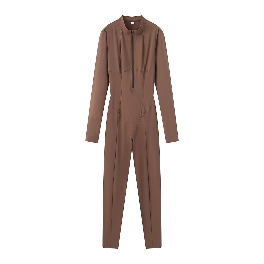 Damen Slim-Fit einteiliger Catsuit mit Reißverschluss und hohem Kragen Nord Taschen