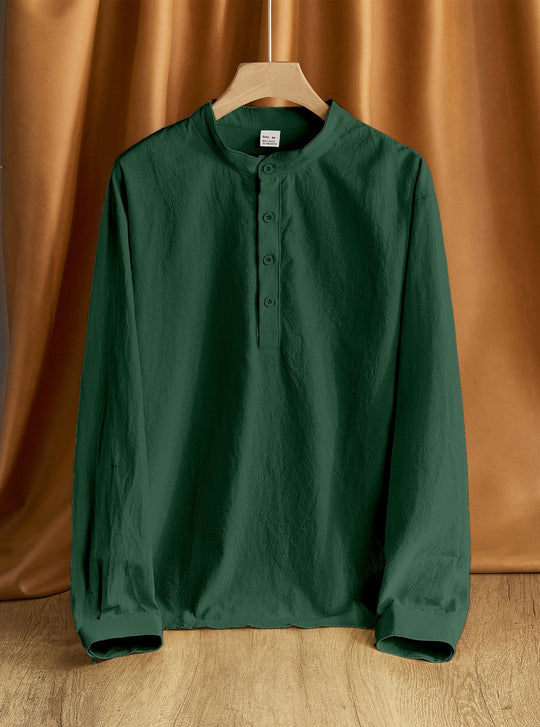 Herren nan Nehru-Kragen-Henley aus Baumwollstretch mit verdeckter Knopfleiste und schmaler Passform