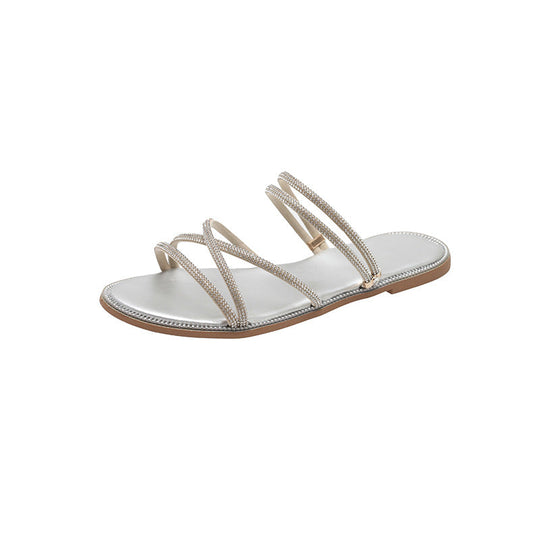 Damen Glamouröse Slide-Sandalen mit funkelnden Riemen und komfortablem Fußbett