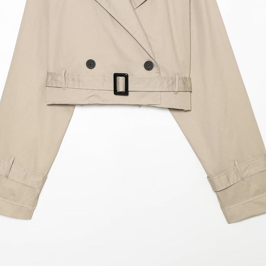 Damen Kurzblouson-Trench mit doppelreihiger Knopfleiste, Schulterpatten und Taillengürtel Nord Taschen