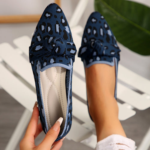 Damen  spitze Slipper aus gestricktem Animal-Print mit dekorativer Schleife und gepolstertem Komfortfußbett Nord Taschen