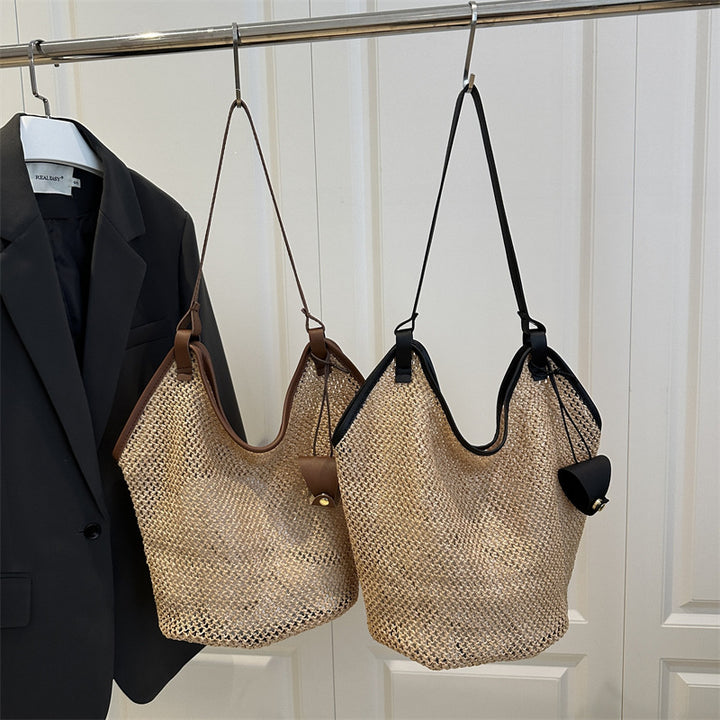 Damen geflochtene Henkeltasche mit eleganten Lederakzenten Nord Taschen
