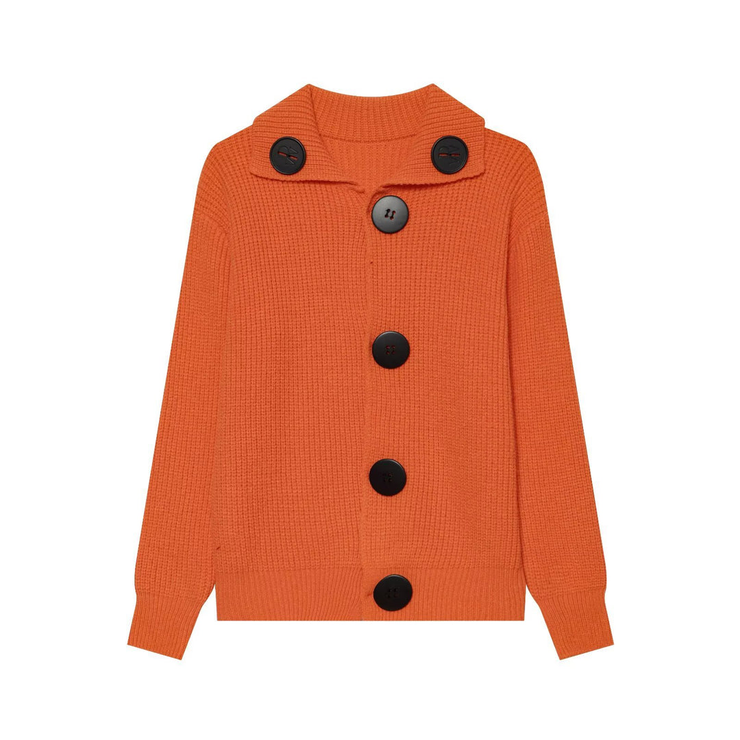 Damen grobgestrickte Waffelstruktur-Strickjacke mit übergroßen Knöpfen und Schalkragen Nord Taschen