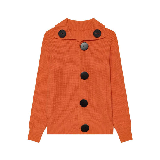Damen grobgestrickte Waffelstruktur-Strickjacke mit übergroßen Knöpfen und Schalkragen Nord Taschen