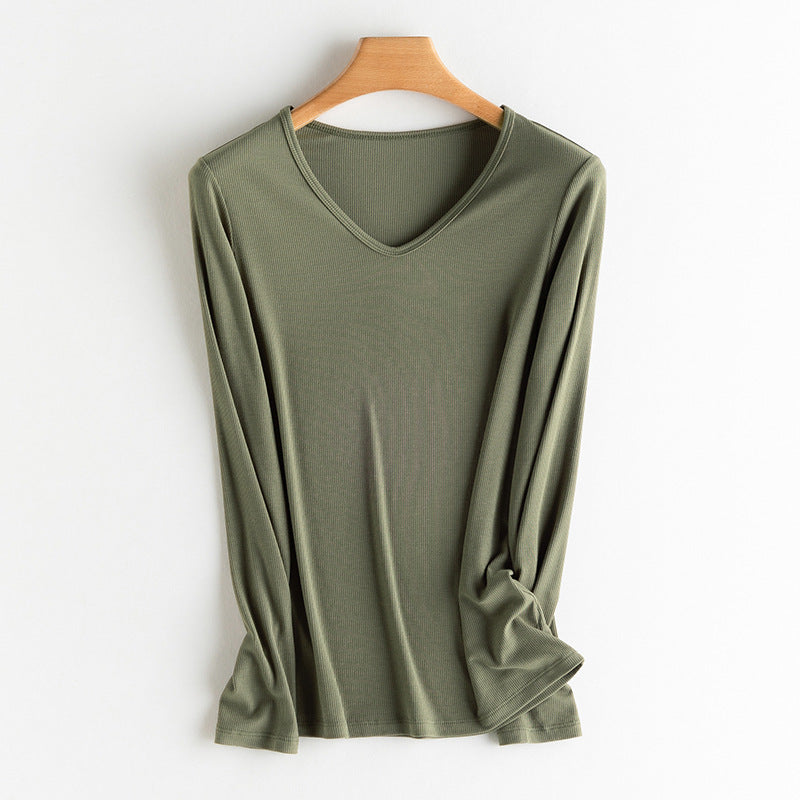 Damen Langarm-Feinrippshirt aus weichem Modal-Baumwollmix mit Rundhalsausschnitt Nord Taschen