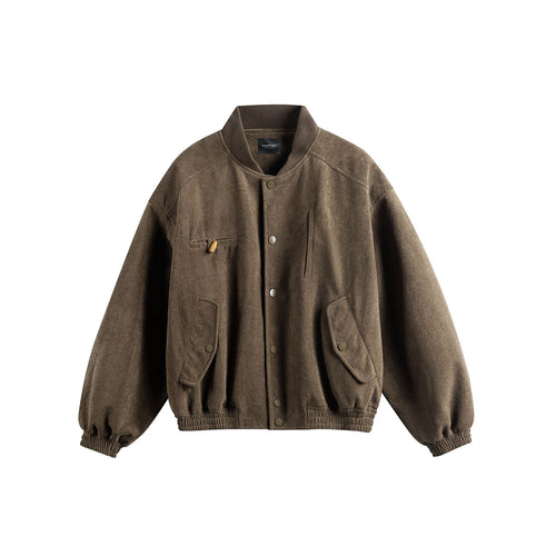 Unisex Boxy-Softsuede-Blouson mit Druckknopfleiste, Pattentaschen und geripptem Saum Nord Taschen