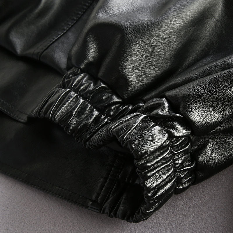 Herren Oversized Lederimitat-Utility-Jacke mit Pattentaschen und elastischem Saum Nord Taschen