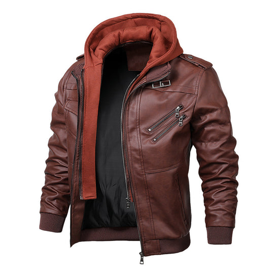 Herren Vintage-inspirierte Kunstleder-Bomber mit abtrennbarer Kapuzenblende und diagonalem Reißverschluss-Detail Nord Taschen