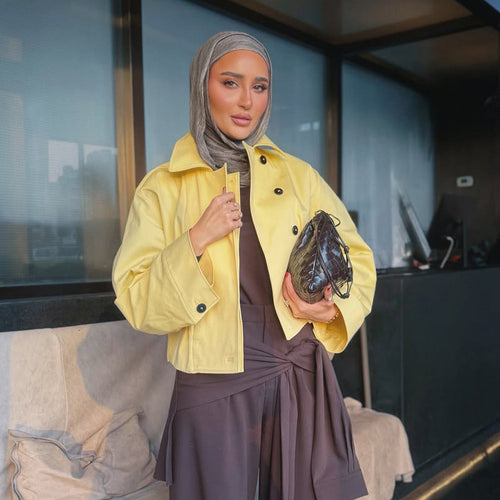 Damen Leichter Oversize-Trenchcoat aus beschichtetem Baumwollmix mit kastigem Cropped‑Schnitt und Doppelreihe Nord Taschen