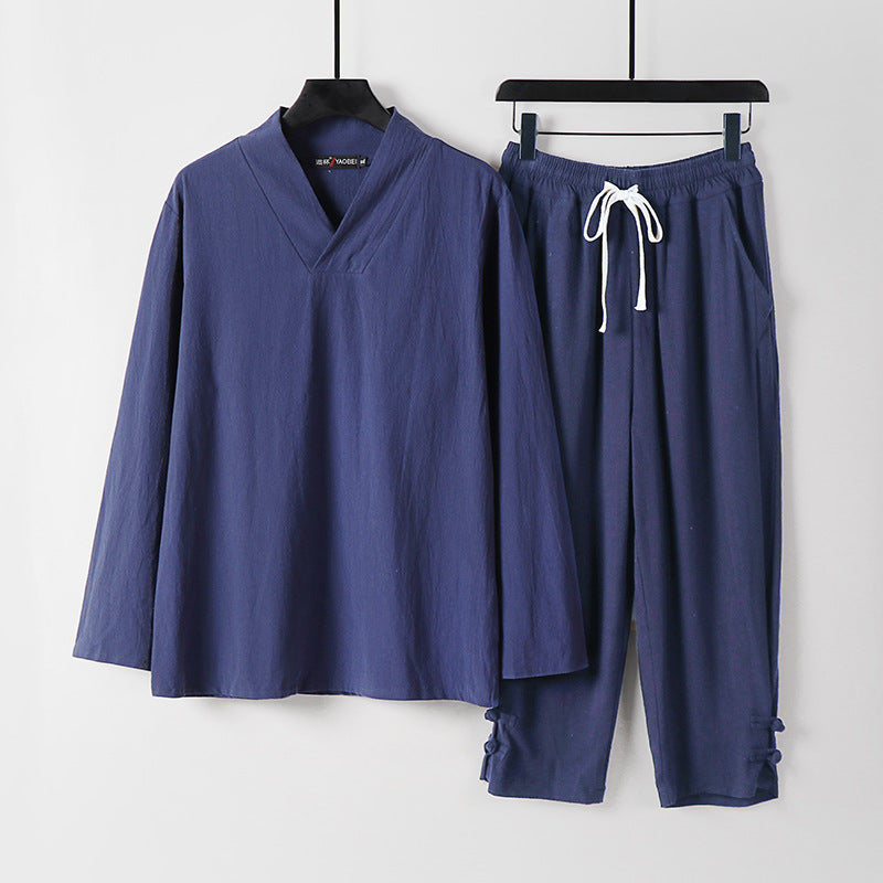 Herren Lockeres Loungewear-Set mit V-Notch-Stehkragen und Kordelzug-Hose Nord Taschen