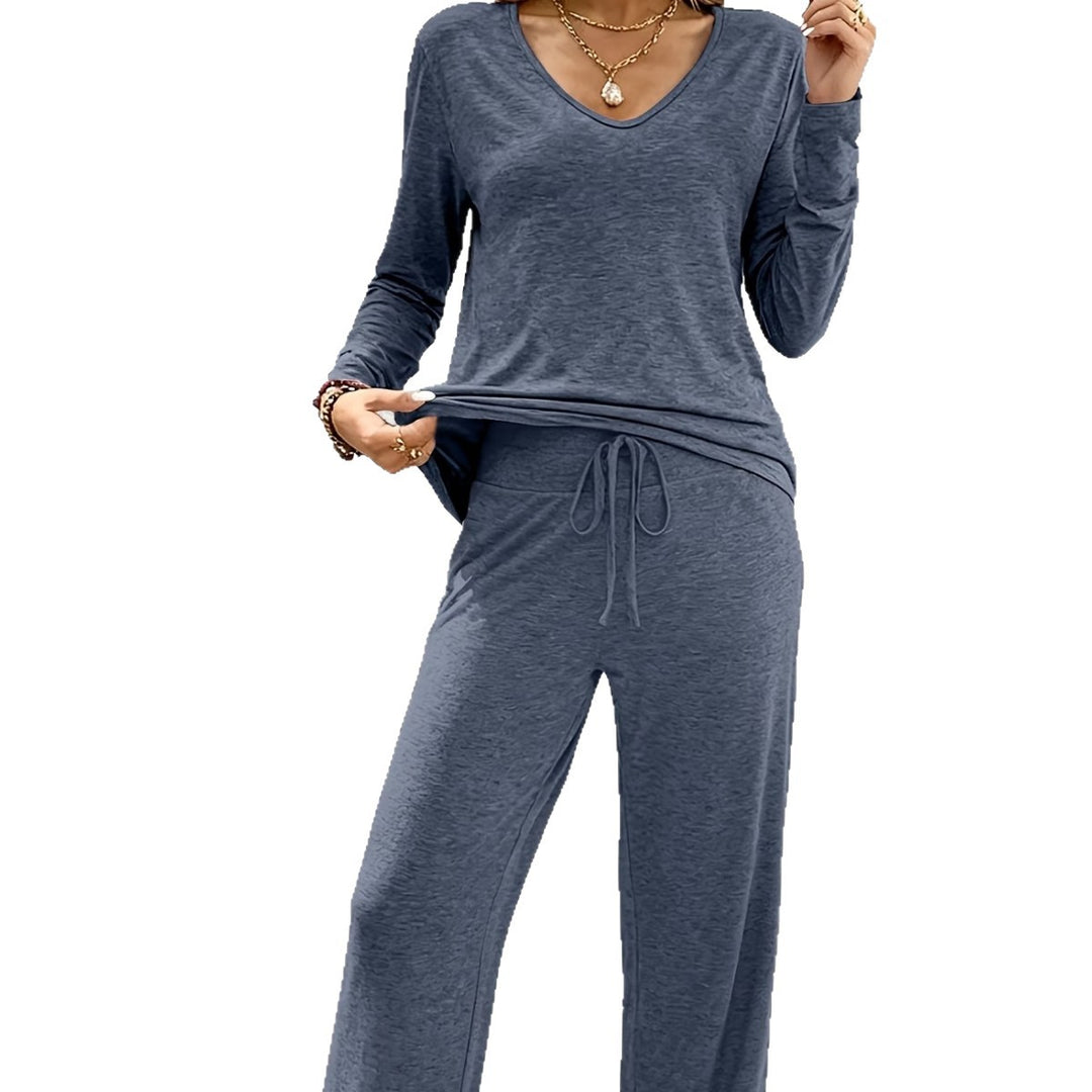 Damen Lounge-Set aus weichem Viskose-Modal-Mix mit V-Ausschnitt, Tunnelzughose und weitem Bein Nord Taschen