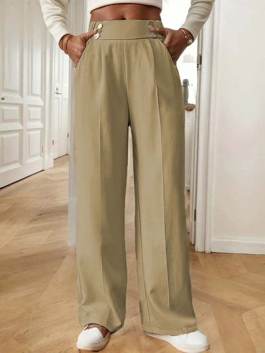 Damen Elegante und luftige Hochbundhose mit weitem Bein und praktischen Taschen