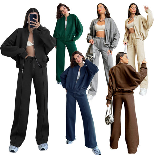 Damen Oversized Zip-Hoodie-Set mit Cropped Top und weiter Naht-Sweathose Nord Taschen