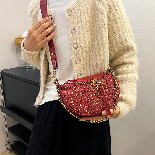 Damen modische Umhängertasche im Tweed-Look mit goldenen Akzenten Nord Taschen