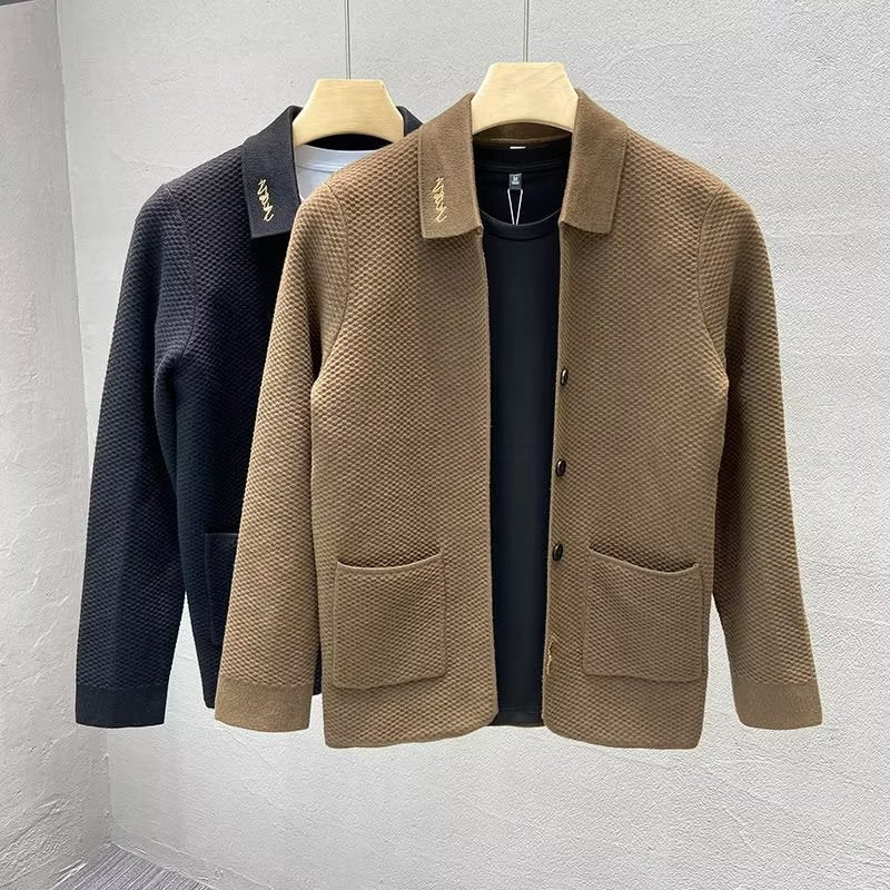 Herren Strukturierte Strick-Übergangsjacke mit Hemdkragen und aufgesetzten Taschen Nord Taschen