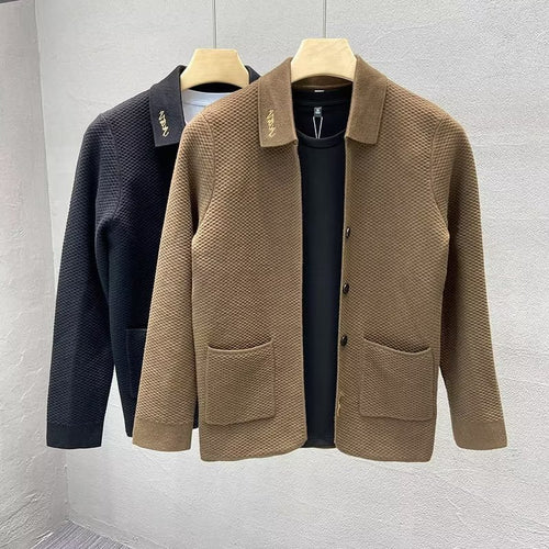 Herren Strukturierte Strick-Übergangsjacke mit Hemdkragen und aufgesetzten Taschen Nord Taschen