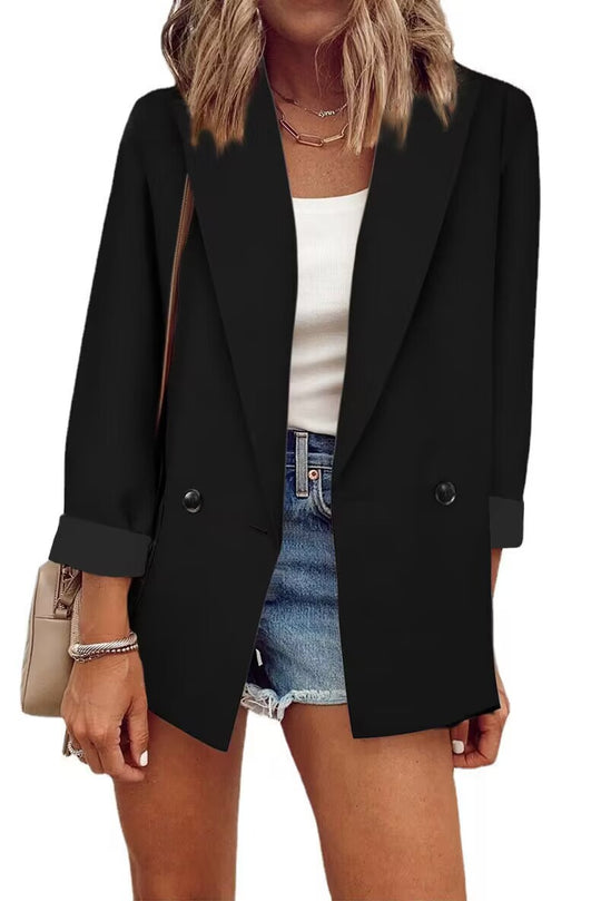 Damen Lockerer Longline-Blazer mit aufgekrempelten Ärmeln und zweireihiger Knopfleiste Nord Taschen