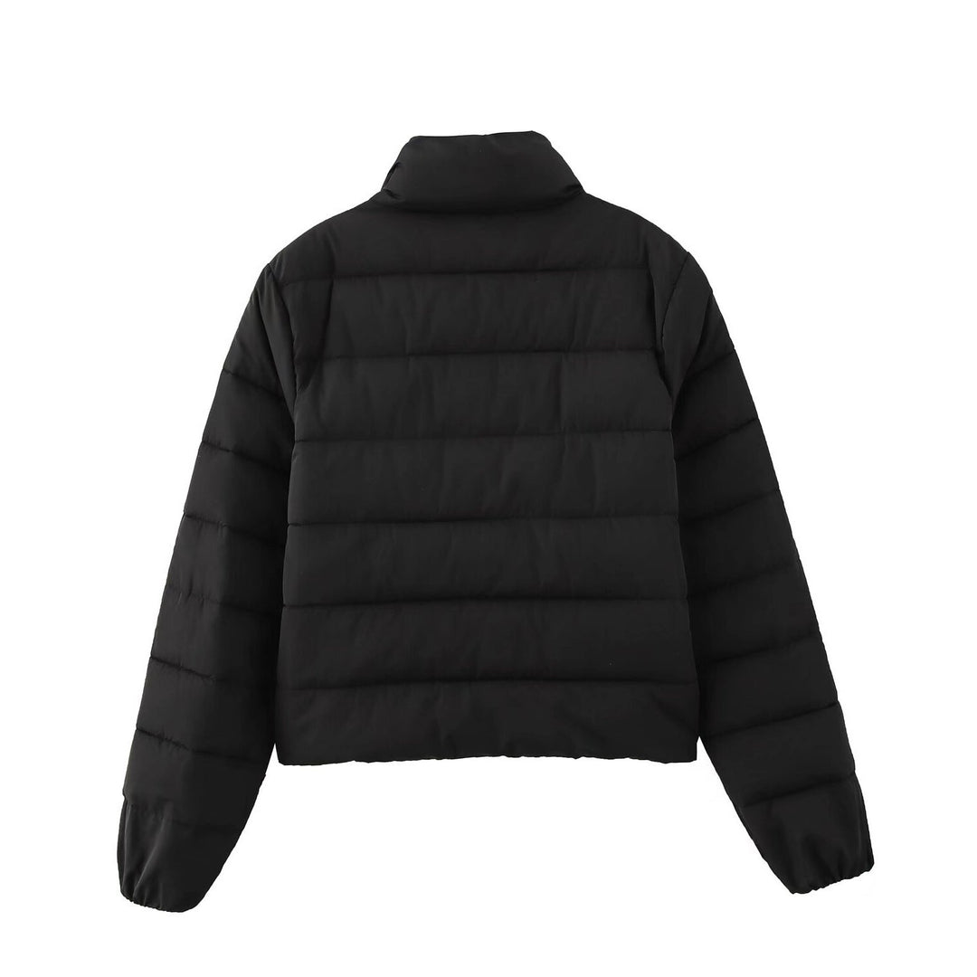 Damen Kurze gesteppte Daunenoptik-Steppjacke mit Stehkragen und Elastikbündchen Nord Taschen