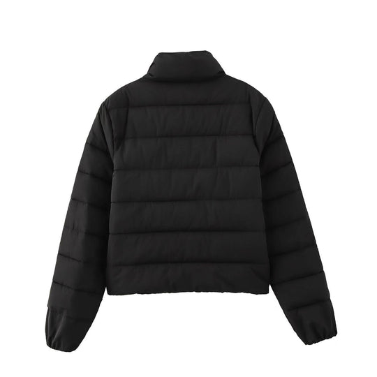 Damen Kurze gesteppte Daunenoptik-Steppjacke mit Stehkragen und Elastikbündchen Nord Taschen