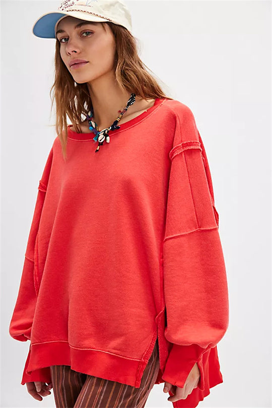 Damen oversized Sweatshirt mit Ballonärmeln, offenen Saumnähten und seitlichen Schlitzen Vittorelli