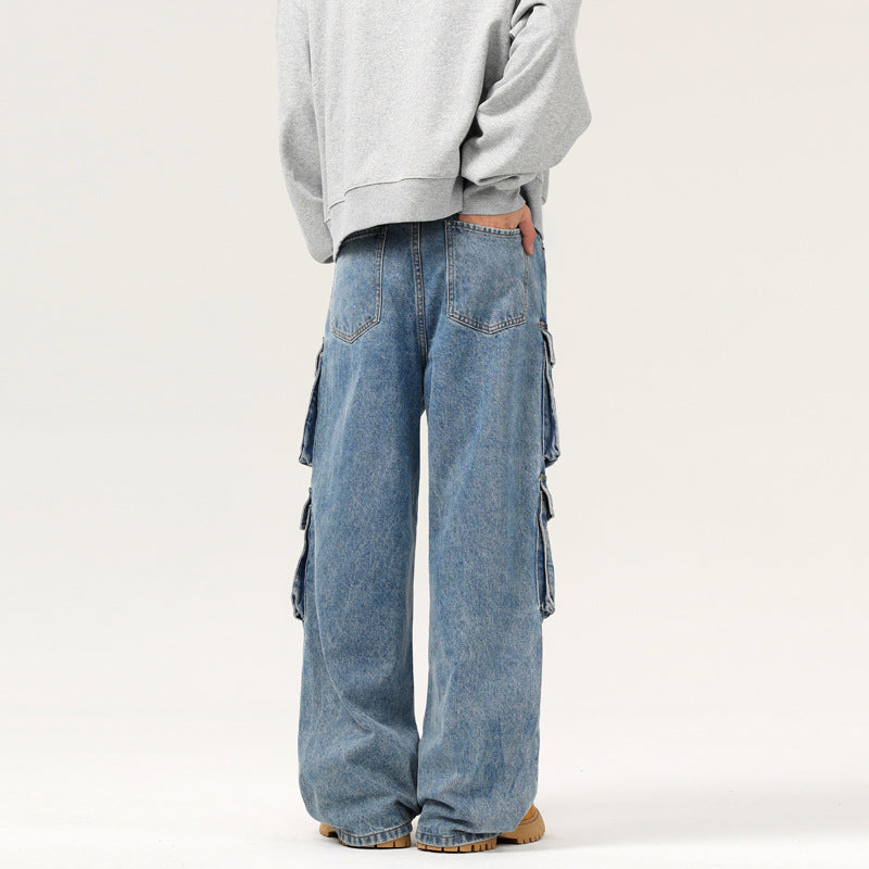 Herren Ultraweite Denim-Cargo-Jeans im Baggy-Cut mit mehrfachen Klappentaschen Nord Taschen