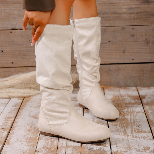 Damen nan kniehoher Slouch-Stiefel mit seitlichem Reißverschluss und flacher Profilsohle Nord Taschen