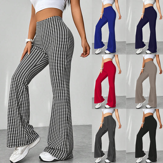 Damen Stretch-Schlaghose mit hoher Taille und weitem Bein Nord Taschen