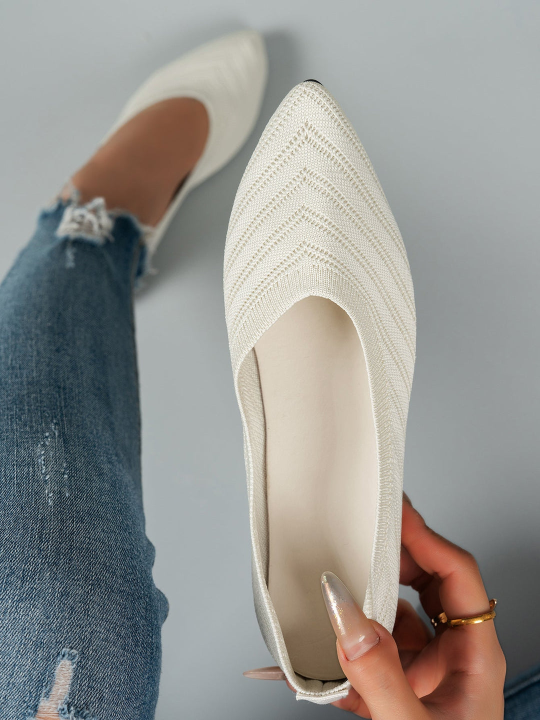 Damen elegante Ballerinas aus atmungsaktivem Strickmaterial - Arvani