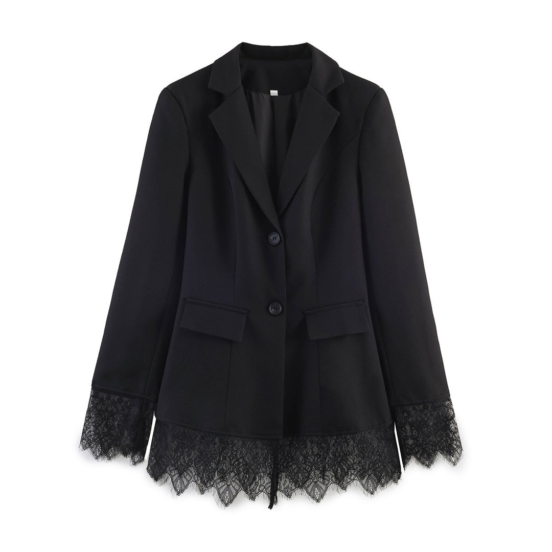Damen Taillierter Blazer mit Spitzensaum und Pattentaschen Nord Taschen