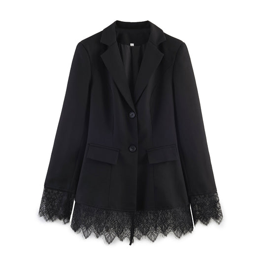 Damen Taillierter Blazer mit Spitzensaum und Pattentaschen Nord Taschen