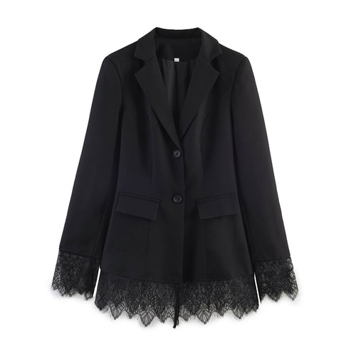 Damen Taillierter Blazer mit Spitzensaum und Pattentaschen Nord Taschen