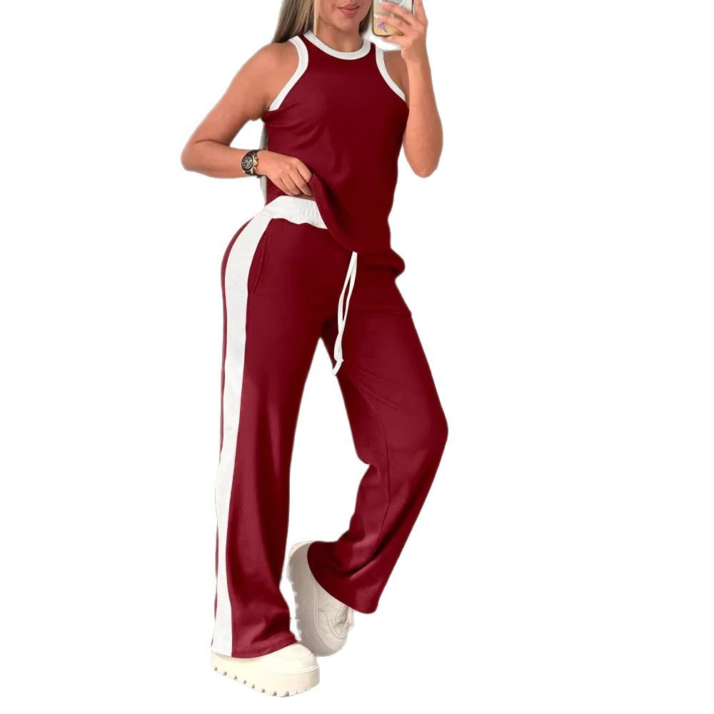 Damen Sportliches Zweiteiler-Set mit ärmellosem Oberteil und weitem Hose Nord Taschen