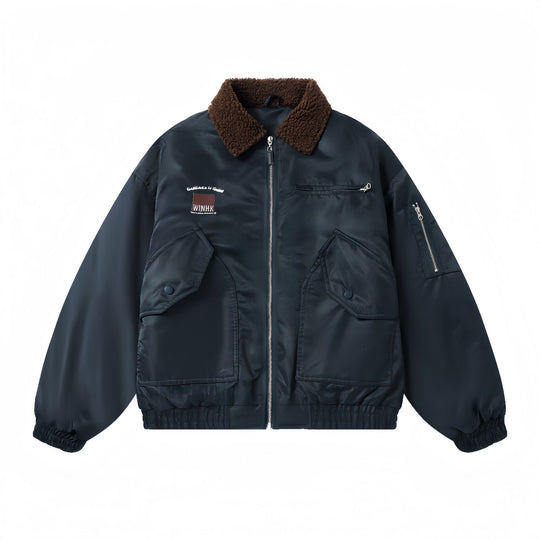 Herren Kurzer gesteppter Bomber mit Teddykragen und Multifunktionstaschen Nord Taschen