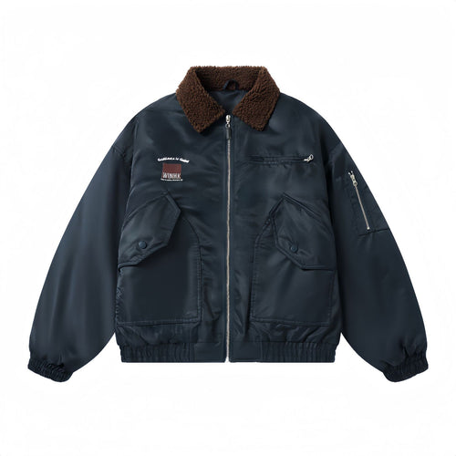 Herren Kurzer gesteppter Bomber mit Teddykragen und Multifunktionstaschen Nord Taschen