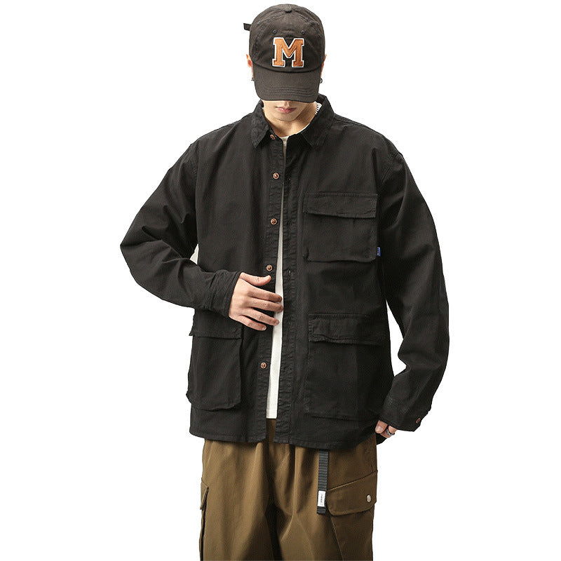 Herren Militärinspirierte Fieldjacke mit Mehrfach-Taschen und lockerem Schnitt Nord Taschen