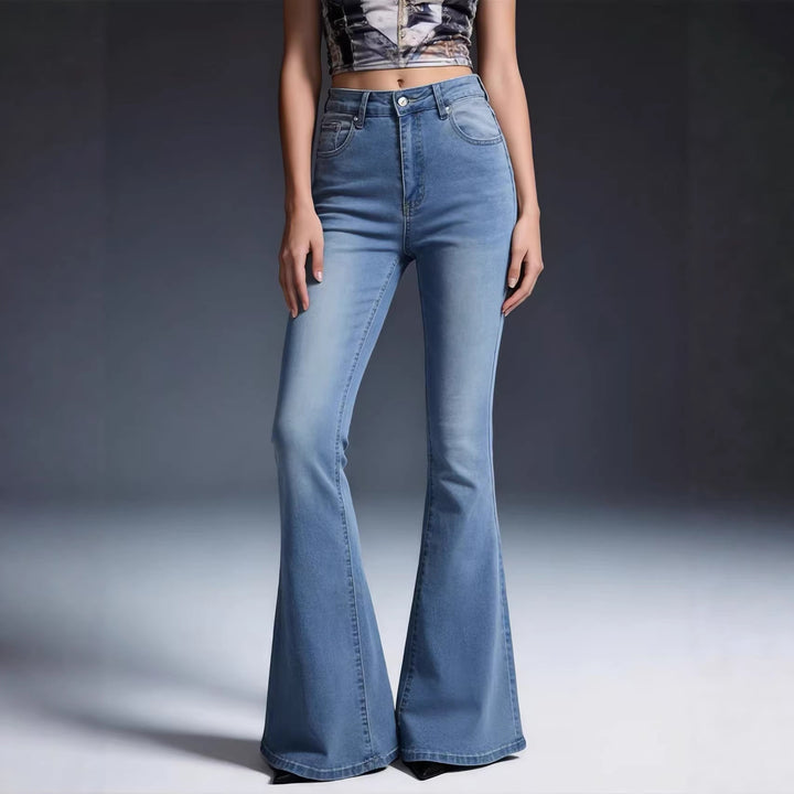 Damen hochtaillierte Schlagjeans mit figurformender Passform und weitem ausgestelltem Bein Nord Taschen
