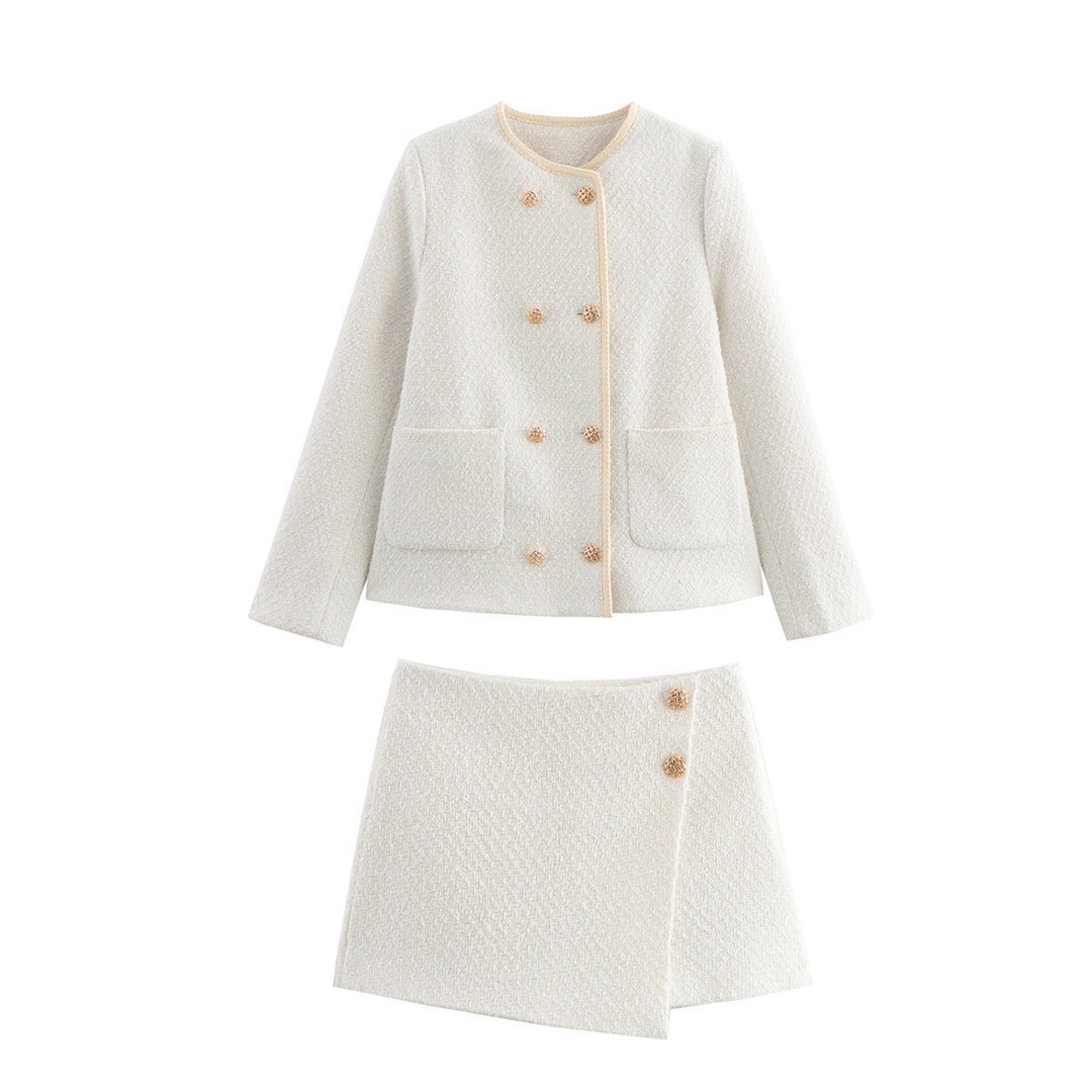 Damen Bouclé‑Tweed‑Kurzjacke mit goldknöpfen, Rundhals und aufgesetzten Taschen Nord Taschen