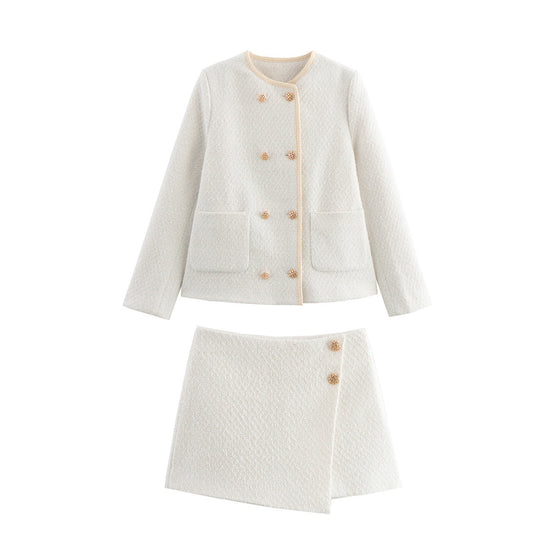 Damen Bouclé‑Tweed‑Kurzjacke mit goldknöpfen, Rundhals und aufgesetzten Taschen Nord Taschen