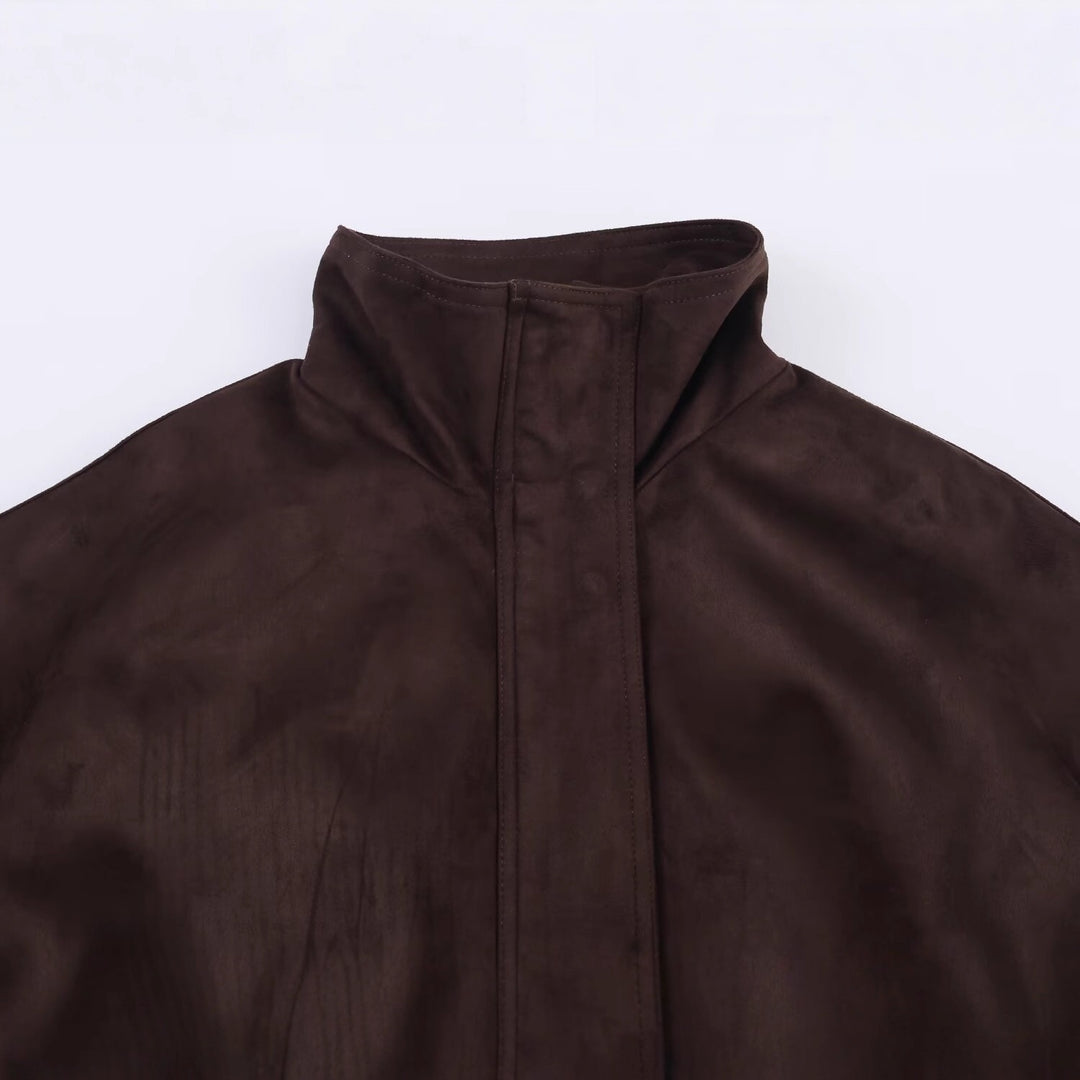 Damen Oversize Veloursjacke mit hohem Stehkragen und elastischem Saum Nord Taschen