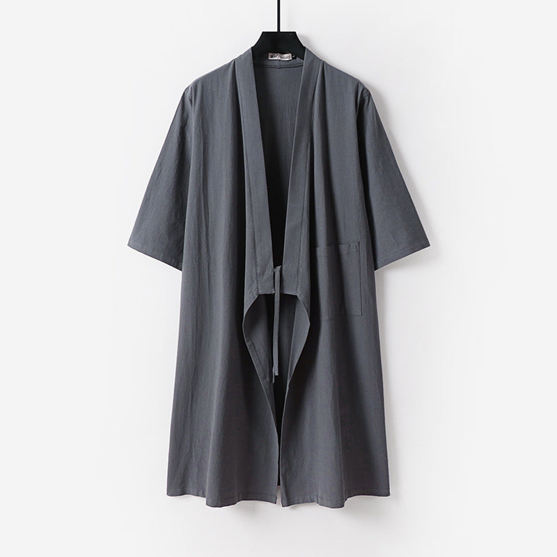 Unisex Oversize Kimono-Mantel aus Baumwollmischung mit Bindeband und Dreiviertelärmeln Nord Taschen
