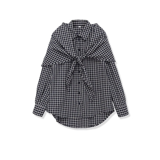 Damen Oversize kariertes Hemd mit abgerundetem Saum Nord Taschen