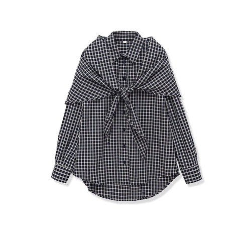 Damen Oversize kariertes Hemd mit abgerundetem Saum Nord Taschen