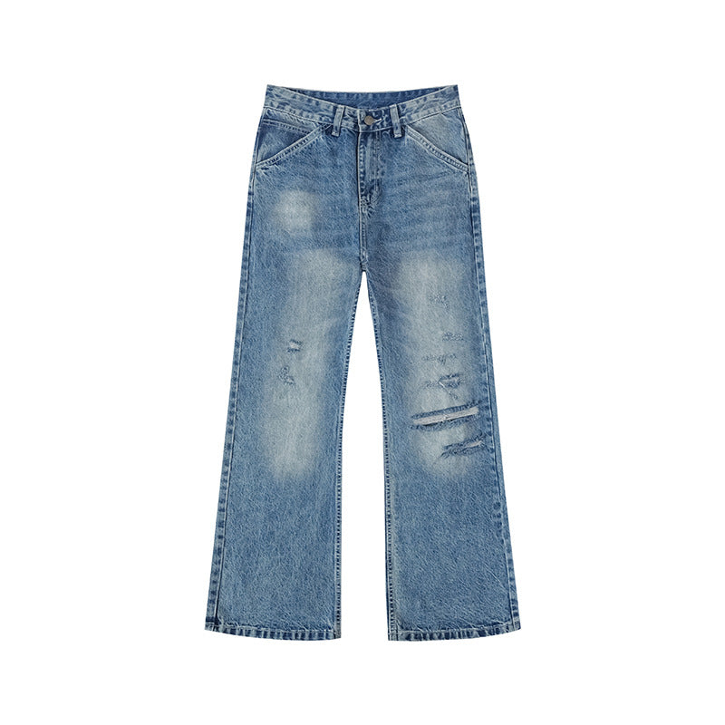 Damen Weite Distressed Denim-Jeans im Palazzo-Schnitt Nord Taschen