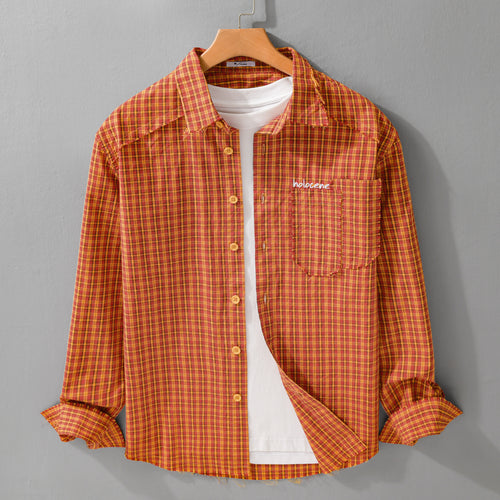 Herren Karo-Overshirt mit fransigem Saum, Brusttasche und Relaxed-Fit Nord Taschen