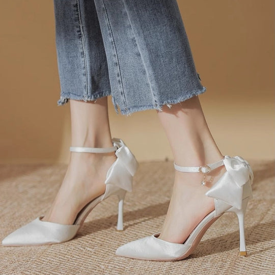Damen elegante High Heels mit zartem Riemchen und Schleifenakzent