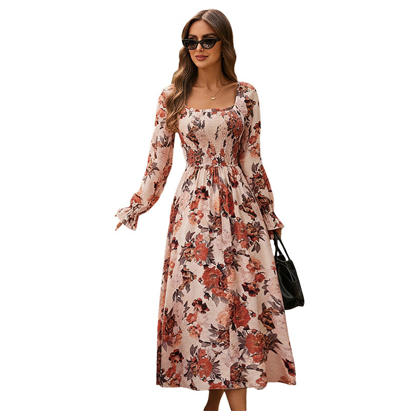 Damen Langärmliges Blumenkleid Nord Taschen